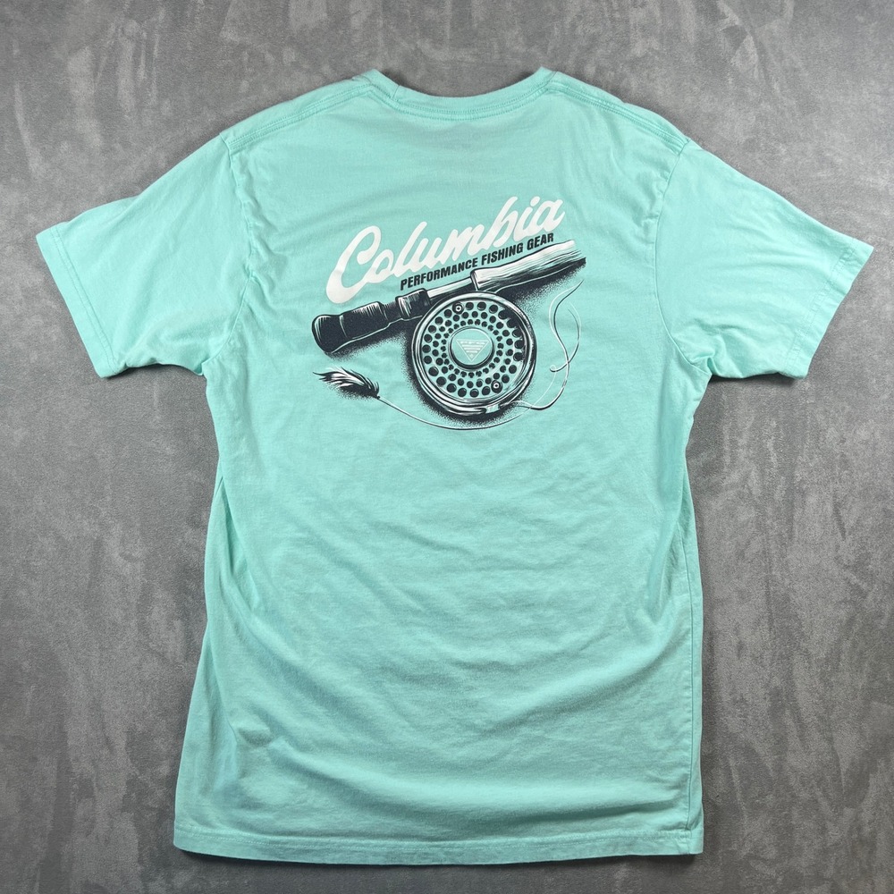 Columbia PFG Mens Large Mint Green Short Sleeve Fishing Graphic T-Shirt